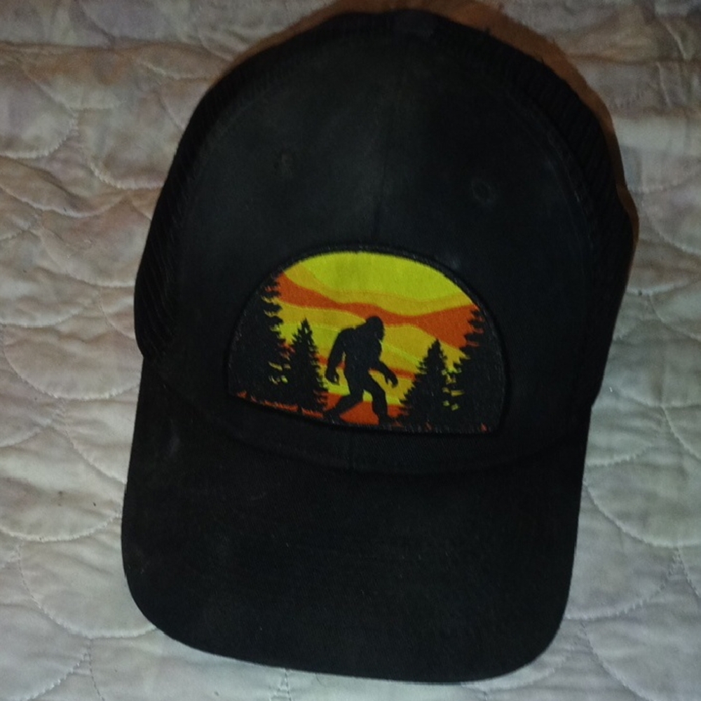 Black Trucker Hat with Bigfoot Sasquatch Patch